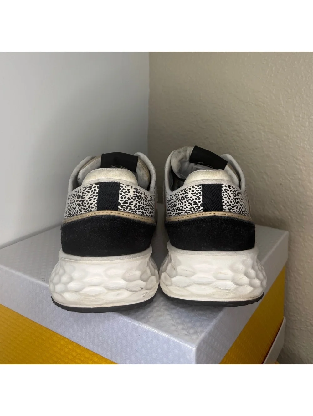 👟 New Balance Women’s 8 Leopard Print Sneakers – Black White Tan